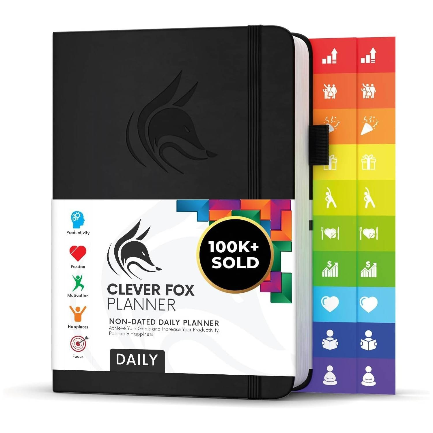 Clever Fox Daily Planner Black Non Dated Personal Day Task & Work Organizer A5