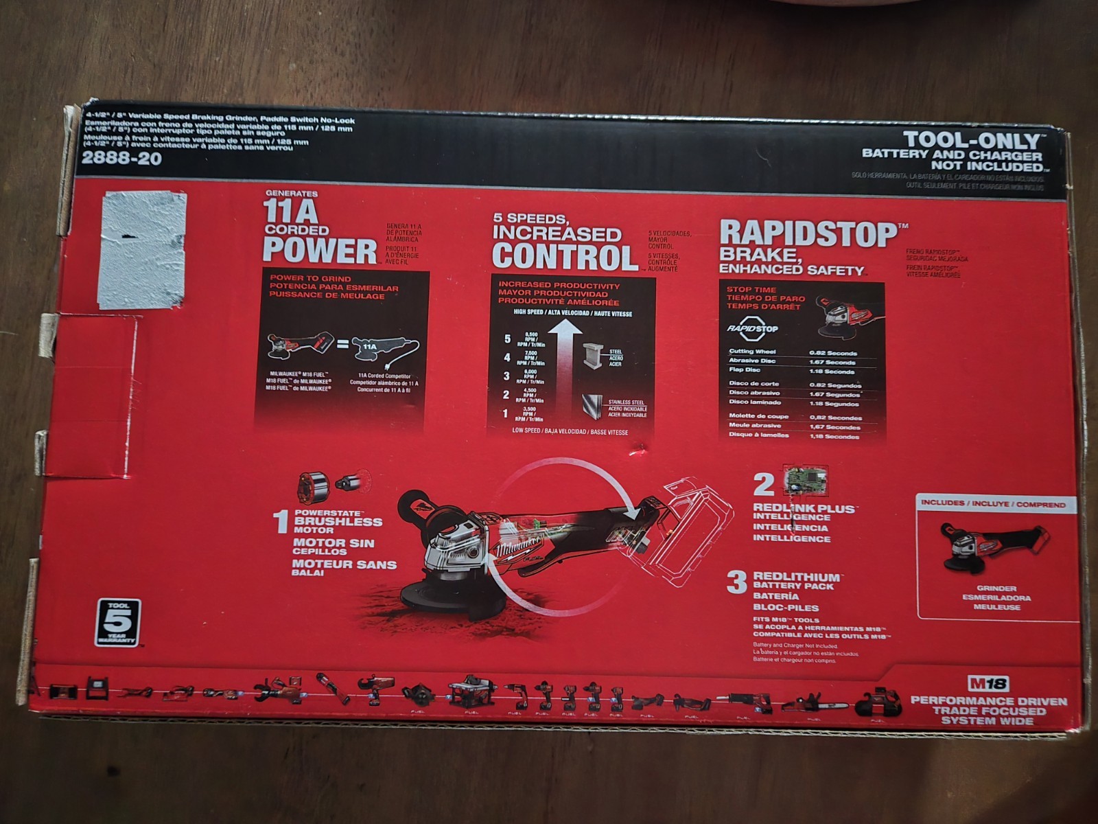 Milwaukee Electric Tool 2888-20 18V Fuel 4-1/2″ / 5″ Cordless Variable Speed