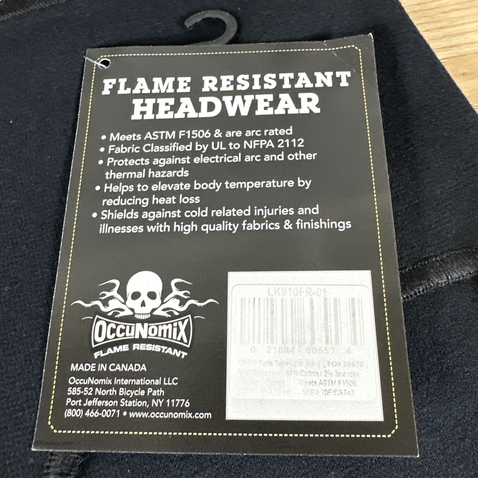 OccuNomix Full Face Flame Resistant Face Cover Hard Hat Tube Liner LK910FR FR