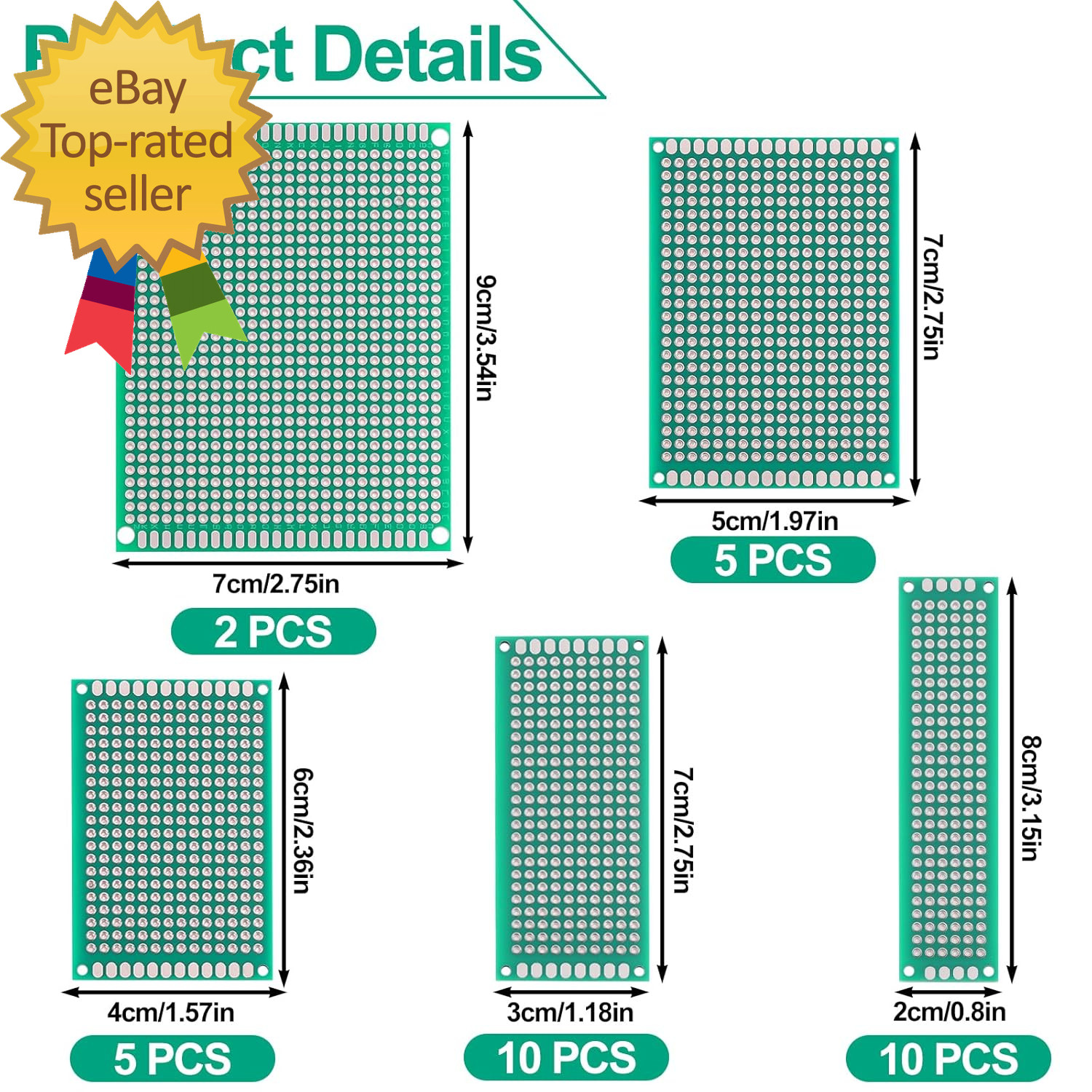32 Pcs PCB Board Green Circuit Board with 5 Sizes Compatible Double Sided PCb