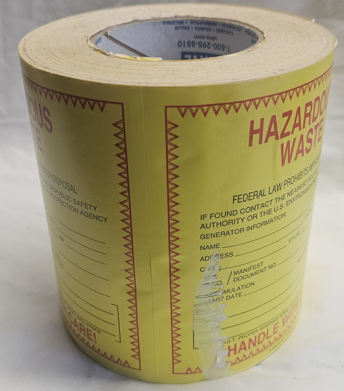Uline S-369 Vinyl Hazard Labels Hazardous Waste 6″×6″ Adhesive Stickers Roll 500