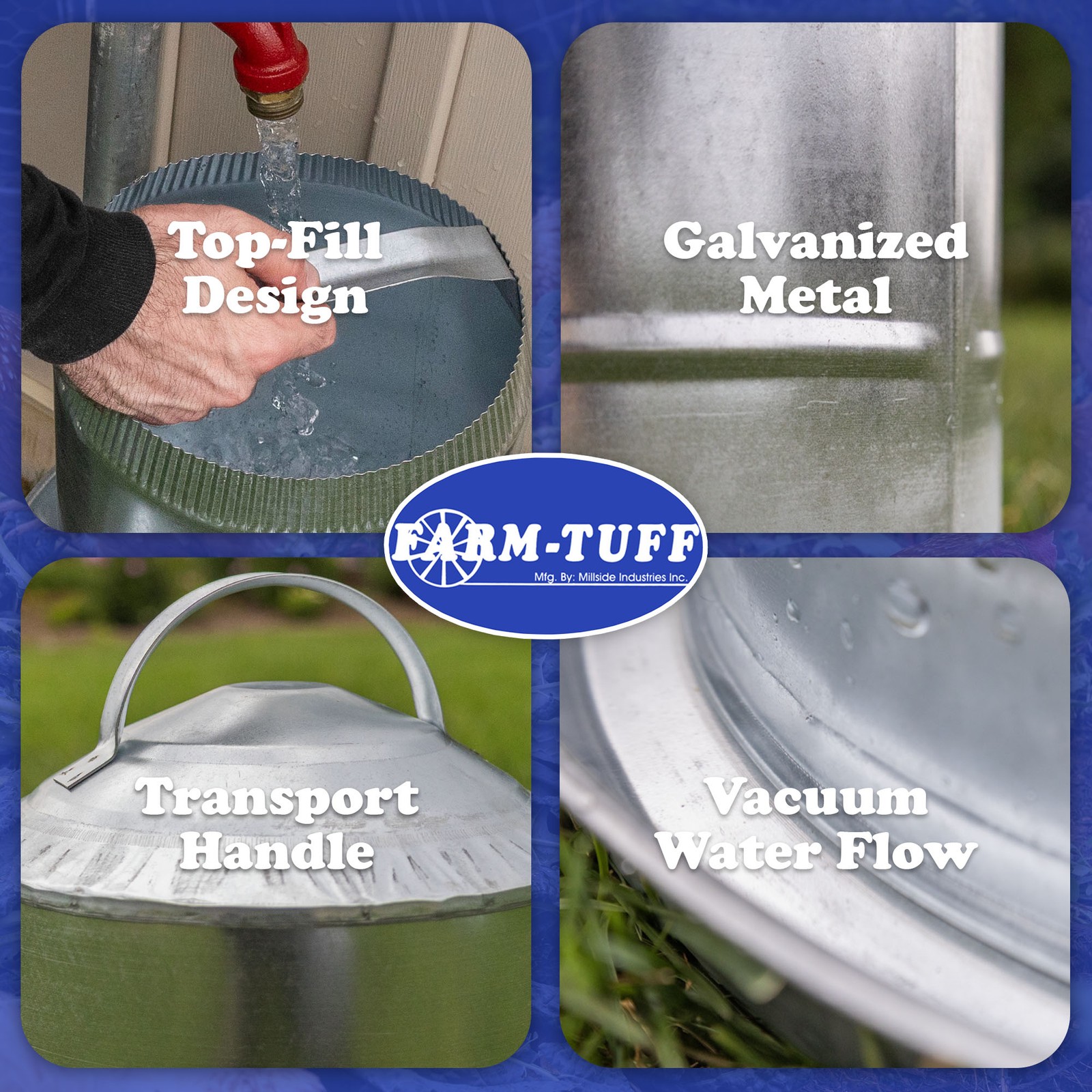 FARM-TUFF Double Wall Cone Top Galvanized Poultry Fountain, 3 Gallon Capacity