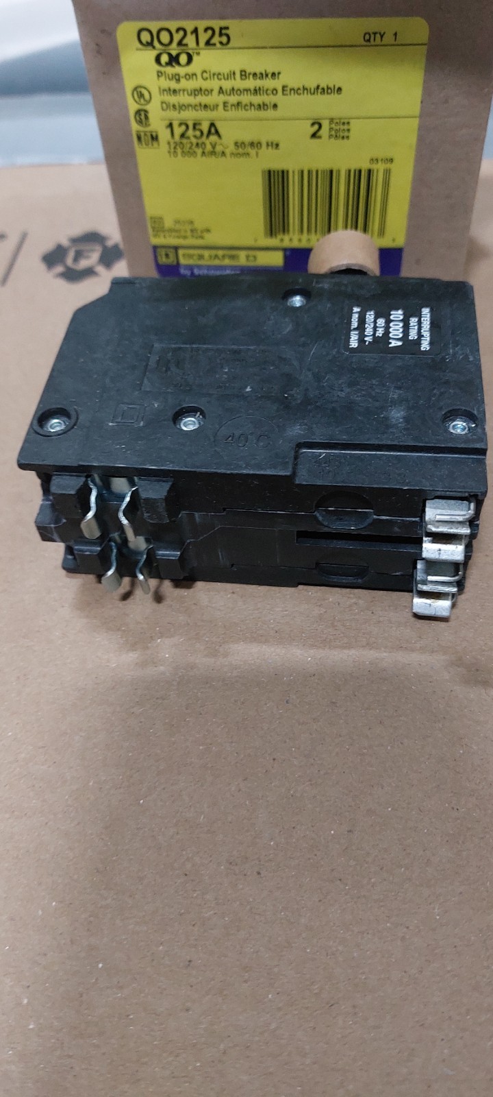 1 SQUARE D TYPE QO2125 2POLE 125AMP PLUG ON FOR QO- NQ-NQOD PANELS
