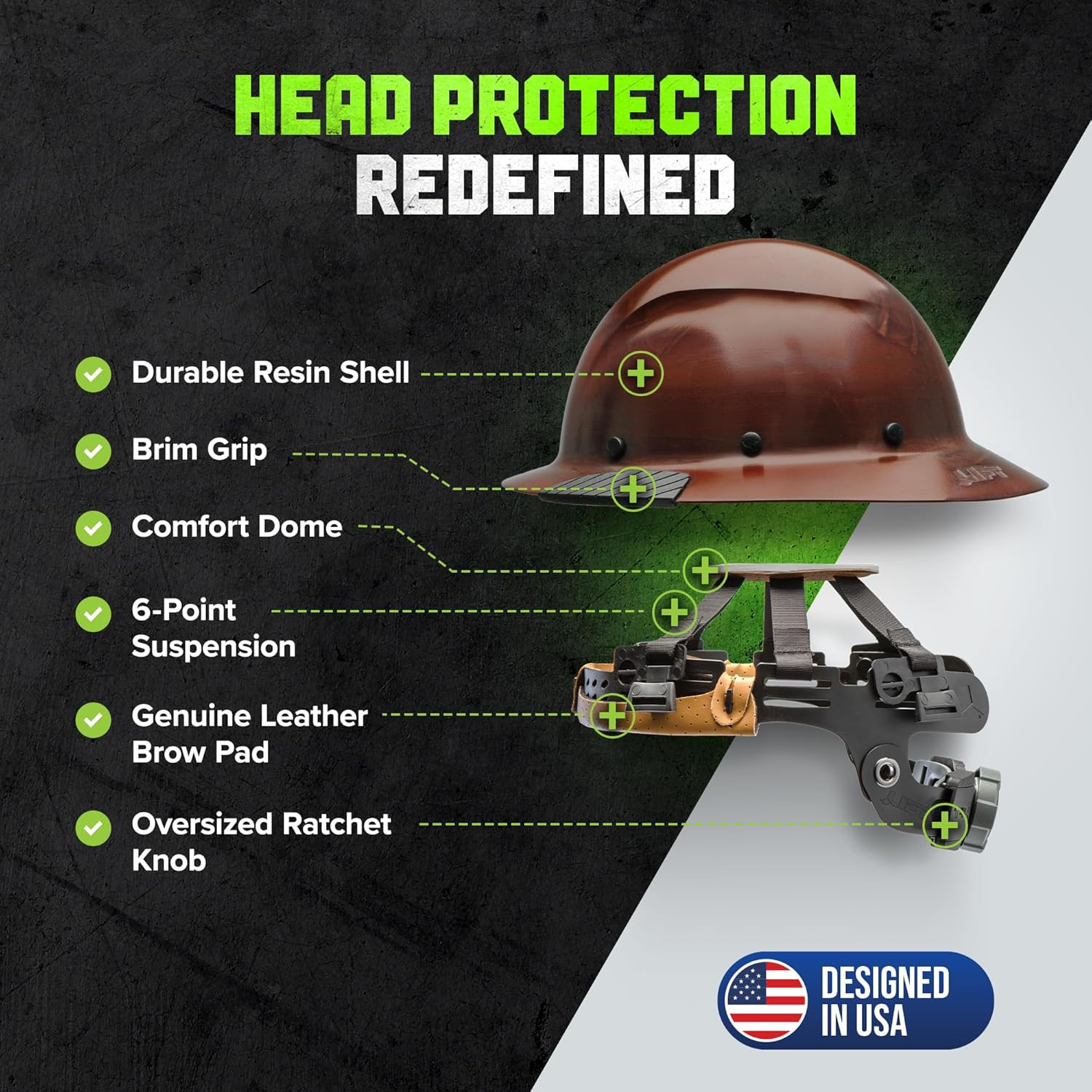 SAFETY Dax Fiber Resin Full Brim Safety Helmet/Hard Hat | 6 Point Suspensi
