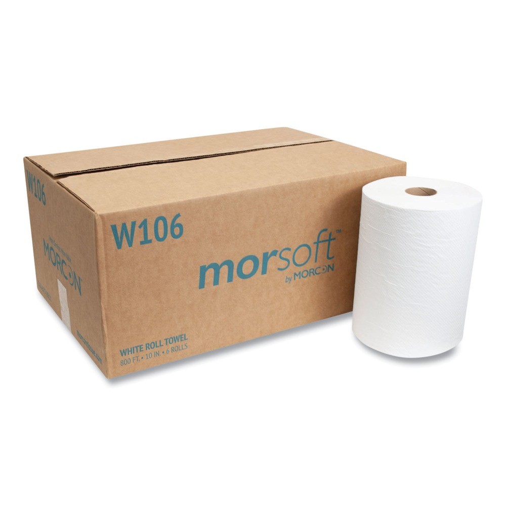 Morcon Paper W106 1-Ply 10″ x 800 ft. 10″ Roll Towels – White (6/Carton) New