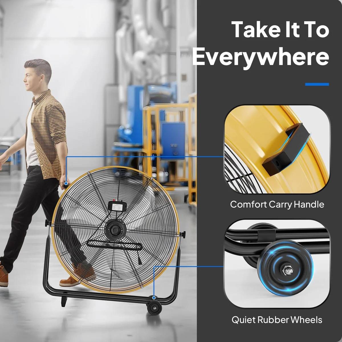 30» Industrial Free Stand Floor Fan 3 Speeds High Velocity 13,000 CFM Yellow
