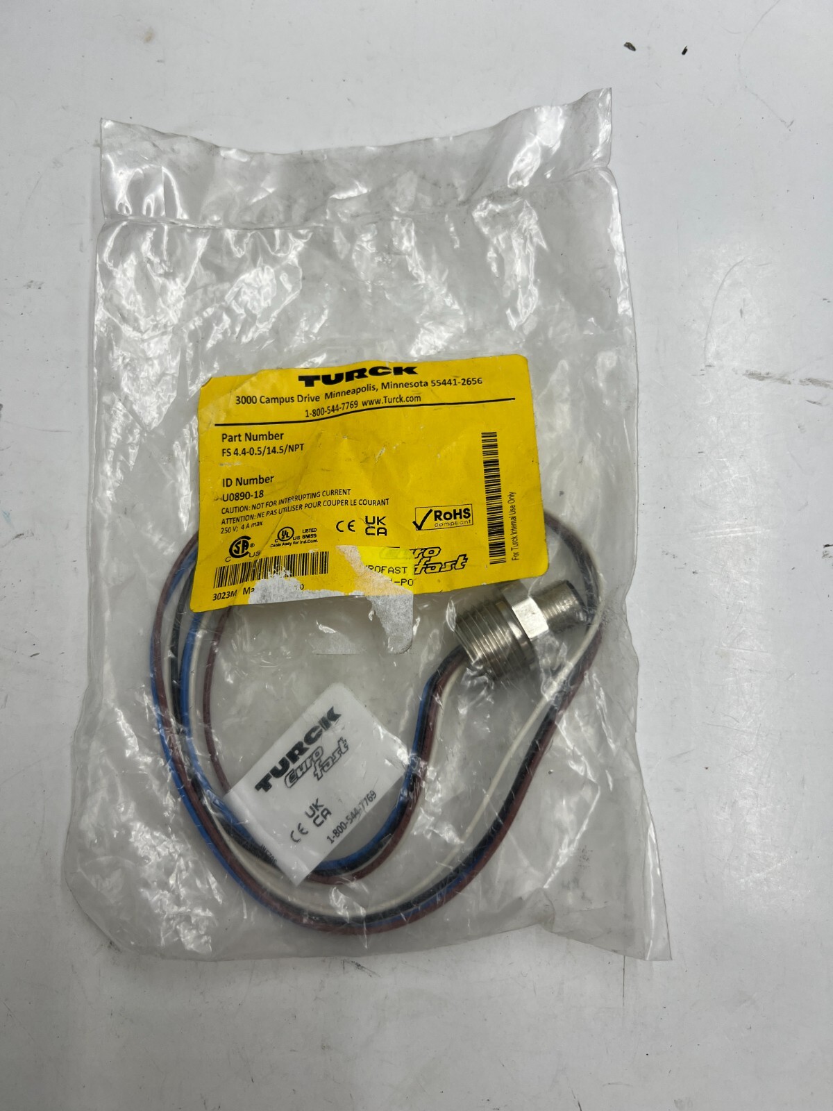 TURCK FS 4.4-0.5/14.5/NPT ID NUMBER U0890-18 Replacement Connector