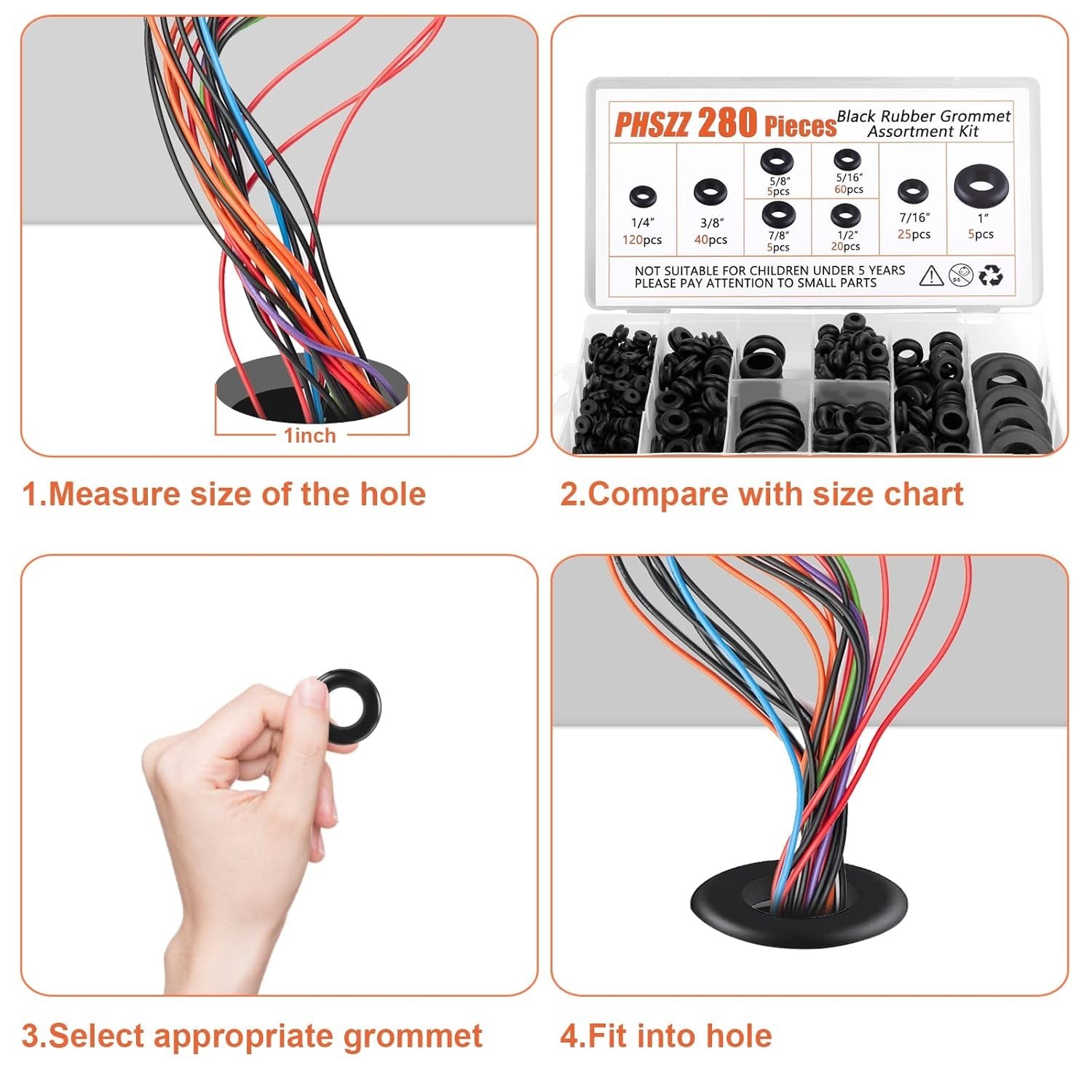 280 Rubber Grommets Kit Hole Gaskets Assortment Wiring Car Auto Firewall 8 Sizes
