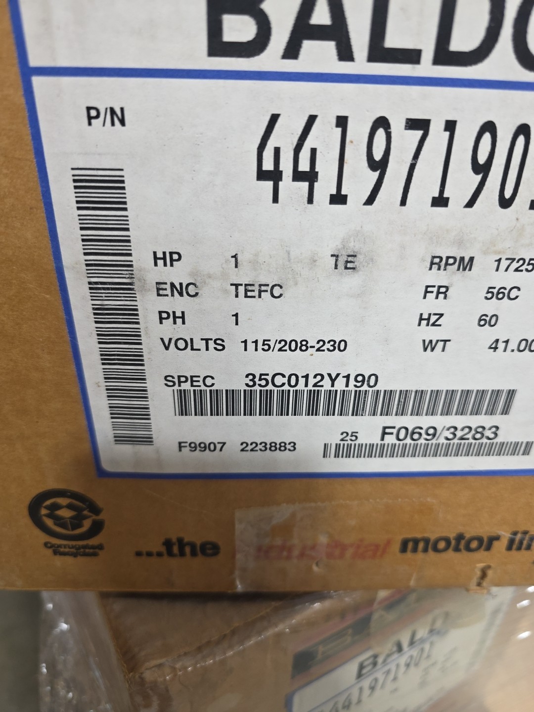 Baldor 441971901 1 Hp 1725 56C 1 Phase AC Motor 115/ 208-230V 35C012Y190