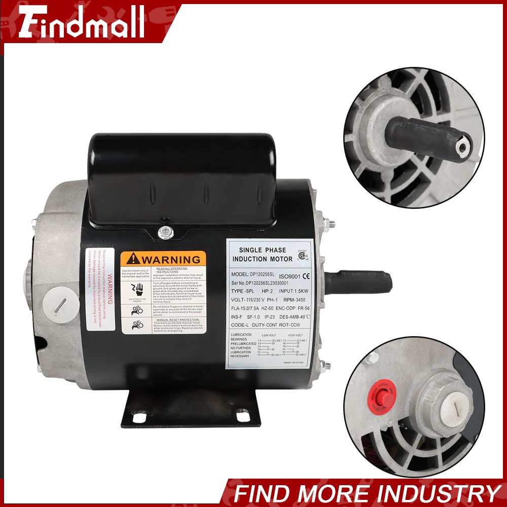 Compressor Duty Electric Motor 2 HP SPL Single Phase 3450 RPM 56 Frame 115/230 V