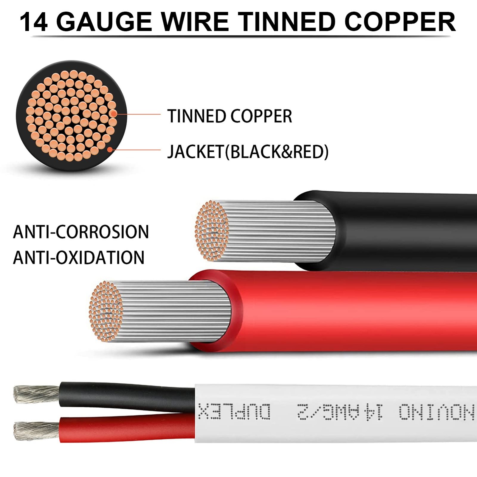 14 Gauge Marine Wire,100ft 14 AWG 14/2 Duplex Grade Wire 100 ft, White
