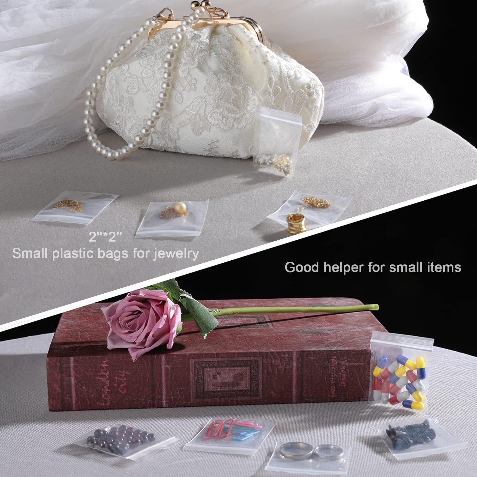 400 PCS 2×2 Mini Clear Plastic Bags Reusable Zipper Storage for Jewelry Coins Ca