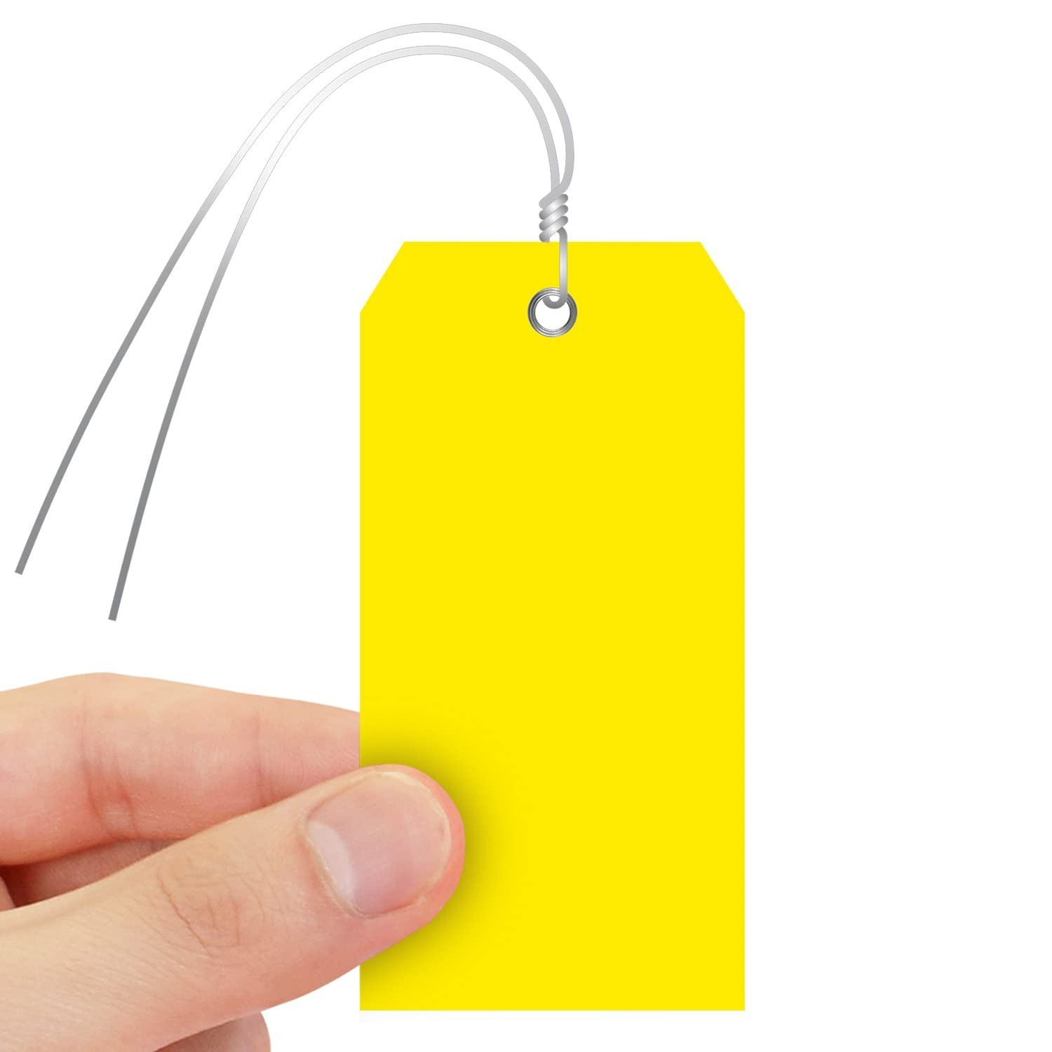1000 Yellow Writable Plastic Tags with Wires – 4.75×2.375 inch, Tear-Proof, Meta
