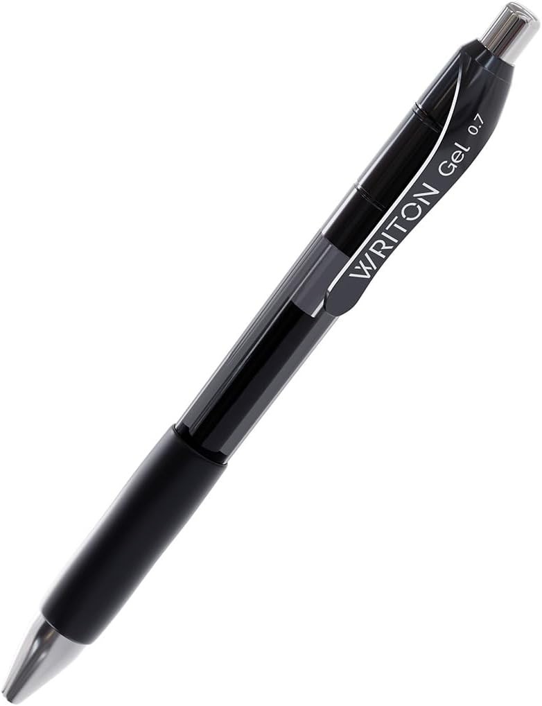 Writon Retractable Gel Pens, Comfort Grip, 0.7mm Fine Point, Black Ink, 12 Pack