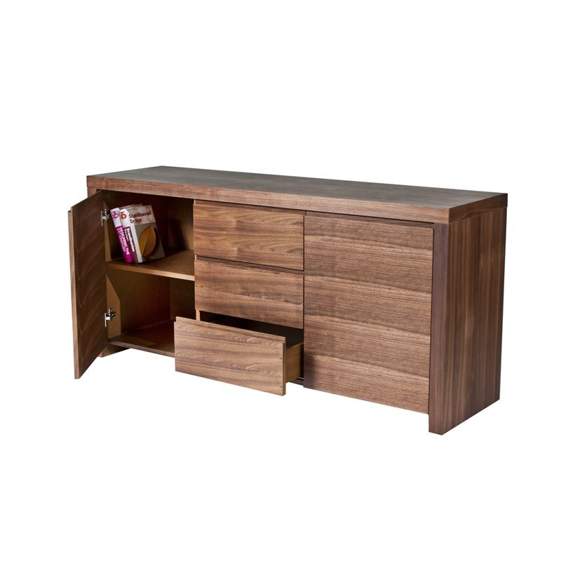 Pangea Home Bowa Modern High Gloss Lacquer Wood Buffet in Walnut