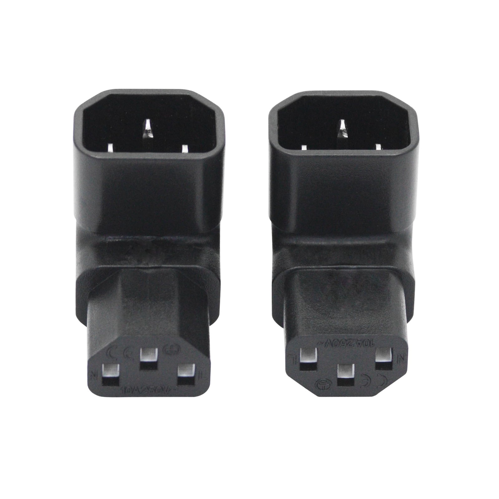 2 PCS 90 Degree IEC 320 C14 Male To C13 Female Up Down Angle Power Adapter