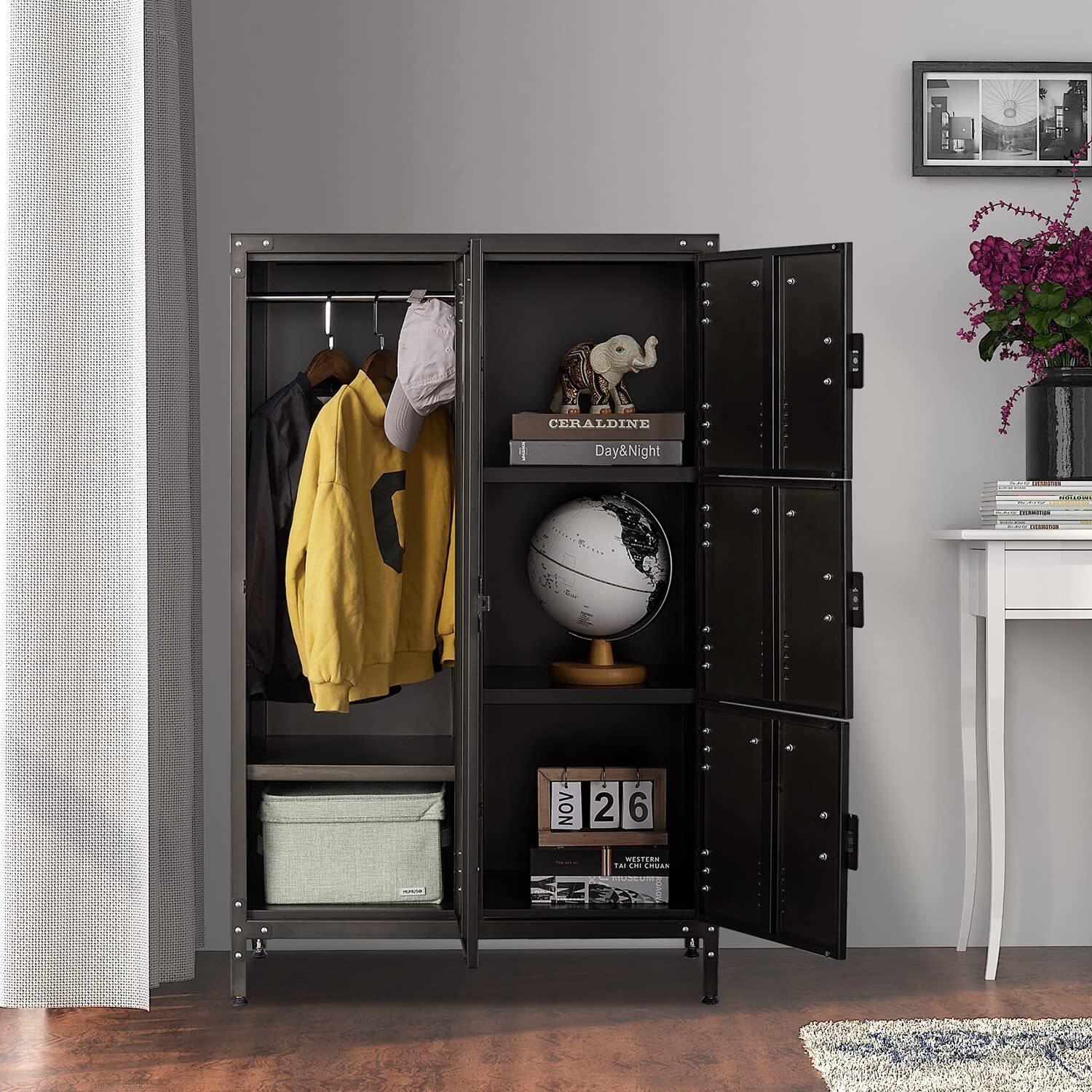 Metal Storage Cabinet Retro Style for Club Home Storage Lockers with 3/4/6 Doors