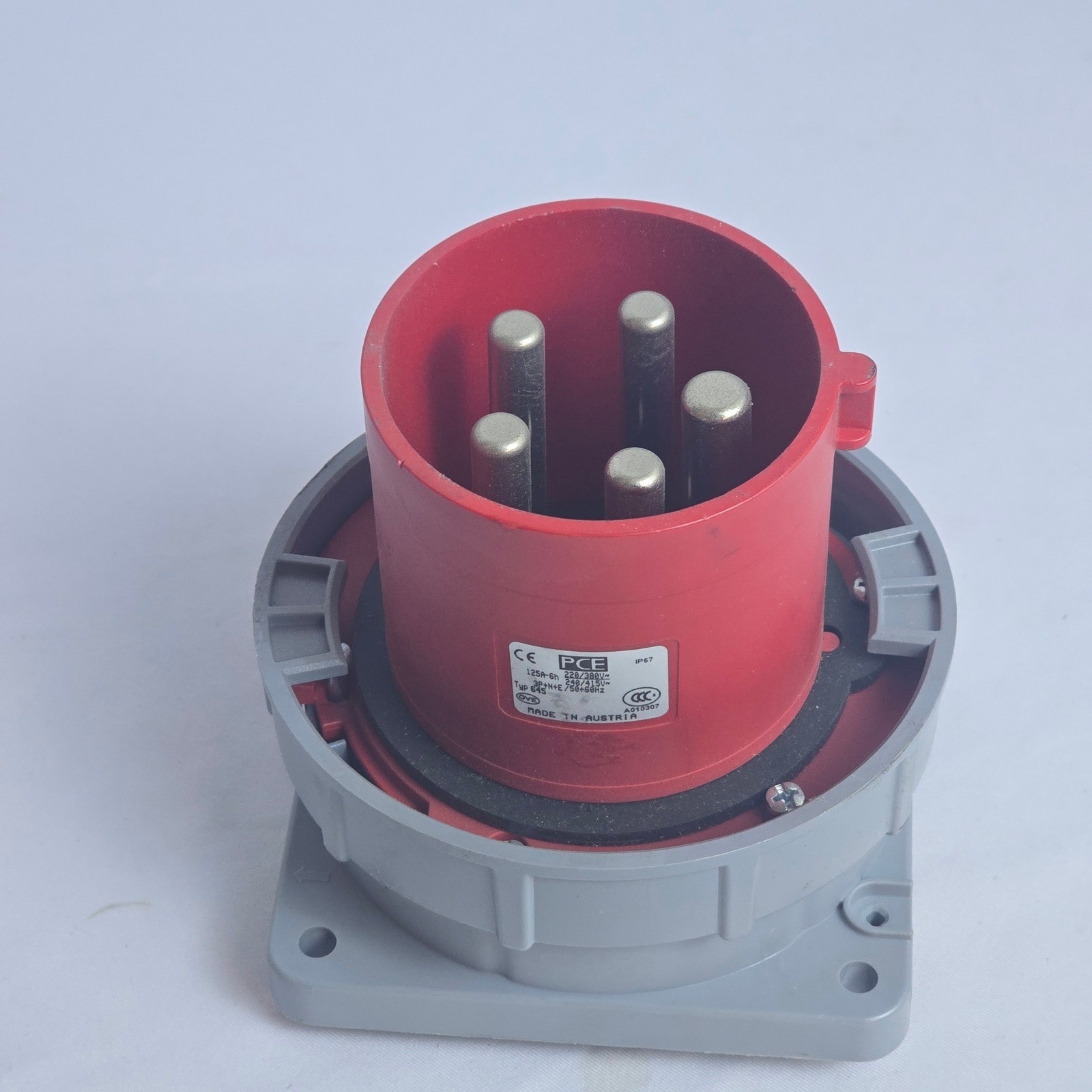 PCE Typ 645 Industrial Flanged Plug 125A 5-Pin 3P+N+E IP67 415V Power Inlet
