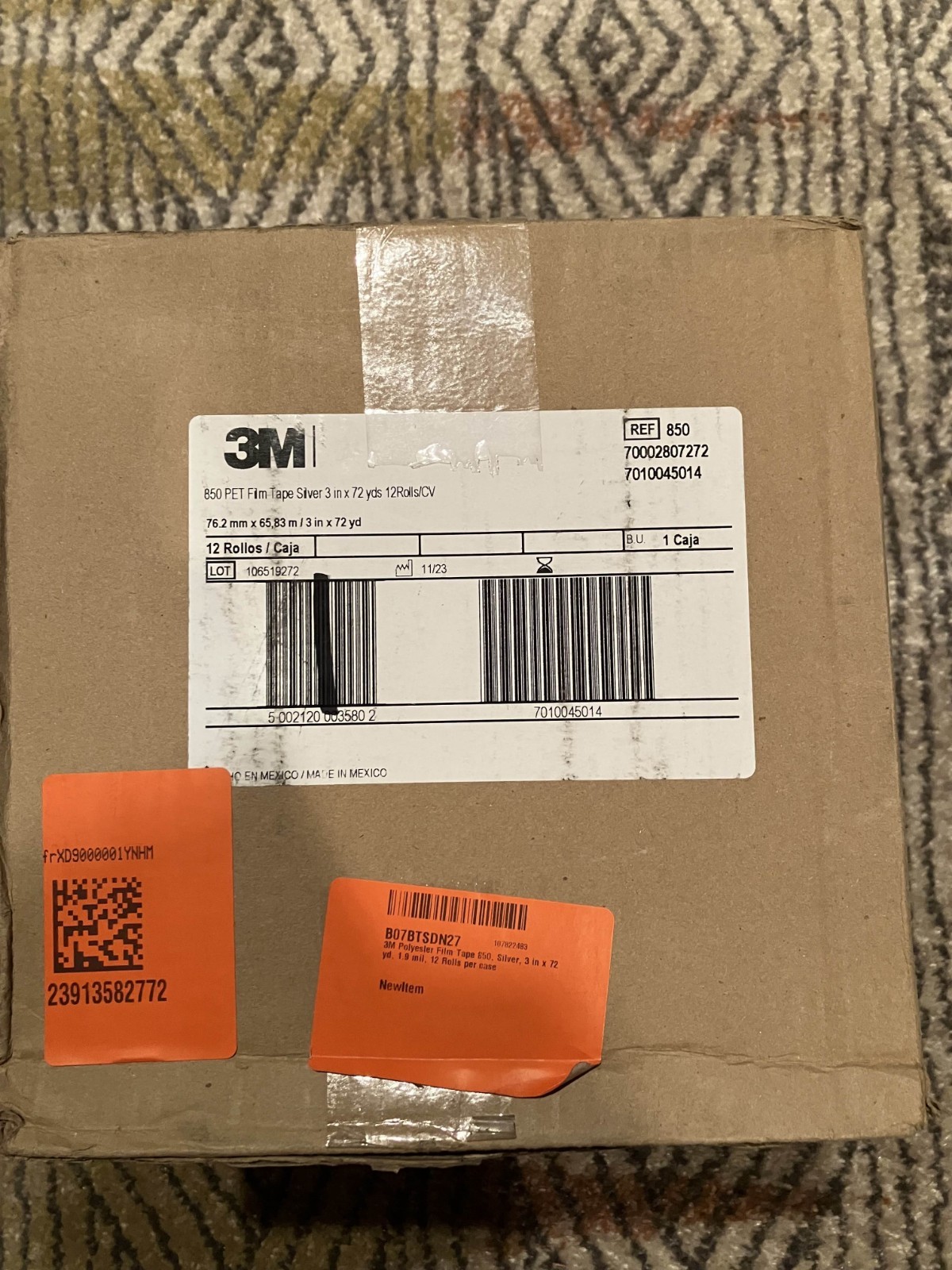 3M Silver Polyester Film Tape 850, 3 in x 72 yd, 1.9 mil – 12 Roll Case