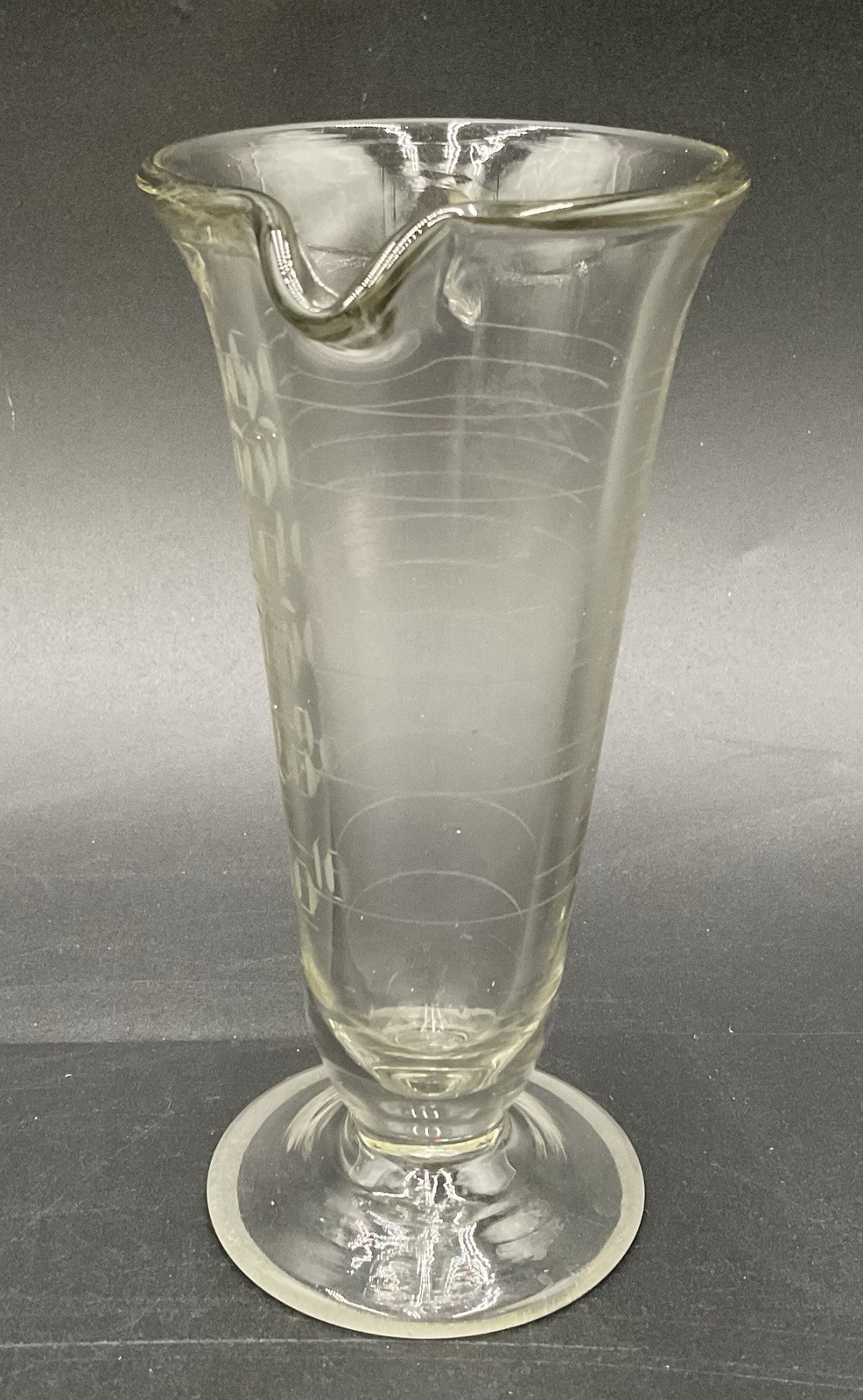 VTG Armstrong Cork Company Laboratory 60cc Etched Glass Beaker Footed 5.25”