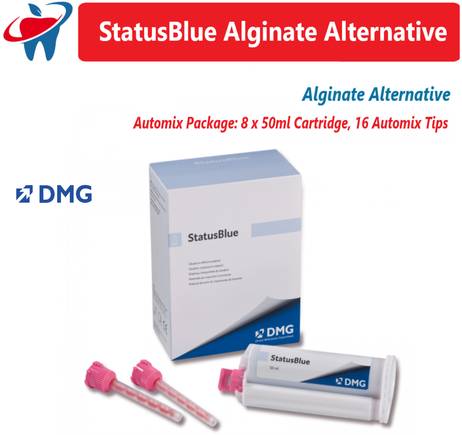 DMG StatusBlue Automix Dental Alginate Alternative Fast Set Cartridges 8/Pk 50ml