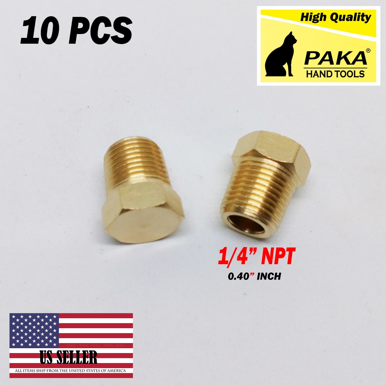 10pc 1/4 inch male NPT Cored Hex Head Plug Brass Pipe Fitting NPT fuel water air