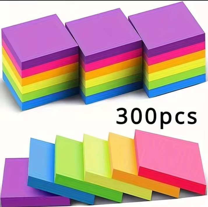 300PCS Colorful Sticky Notes Memo Pads Fluorescent Post-It Notes School Office