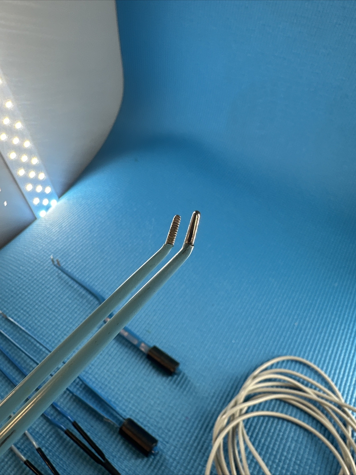 6 Bovie Bipolar Bayonet Forceps Straight, And Curved And 1 Cord