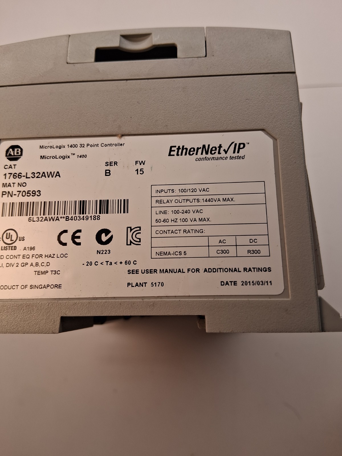 ALLEN BRADLEY 1766-L32BWA / B 32POINT CONTROL MODULE Old Stock
