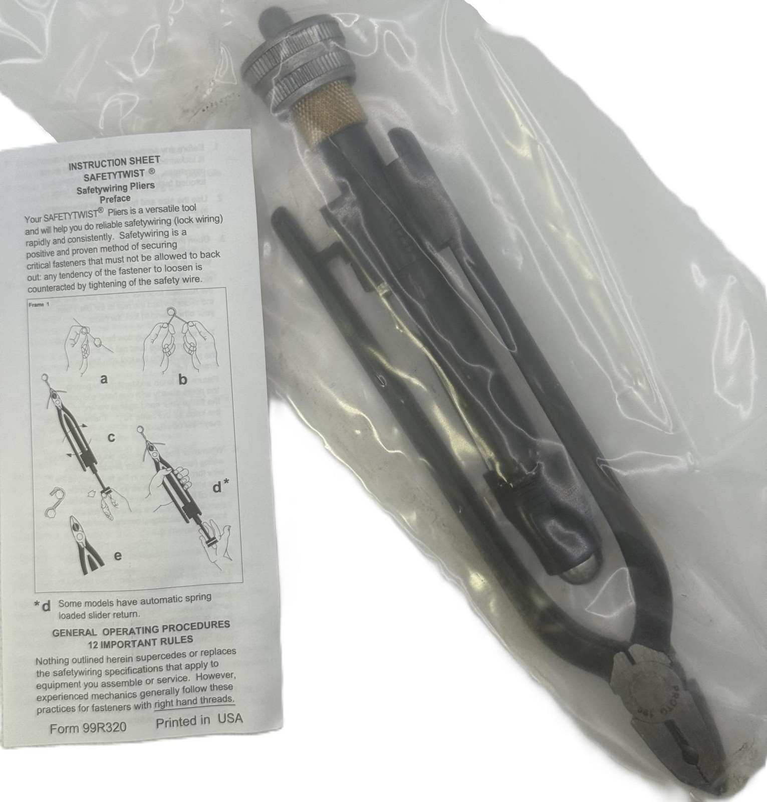 8-3/8″ Proto J190 Automatic Safety Wire Twist Plier – Flat Top Jaw, Black Oxide