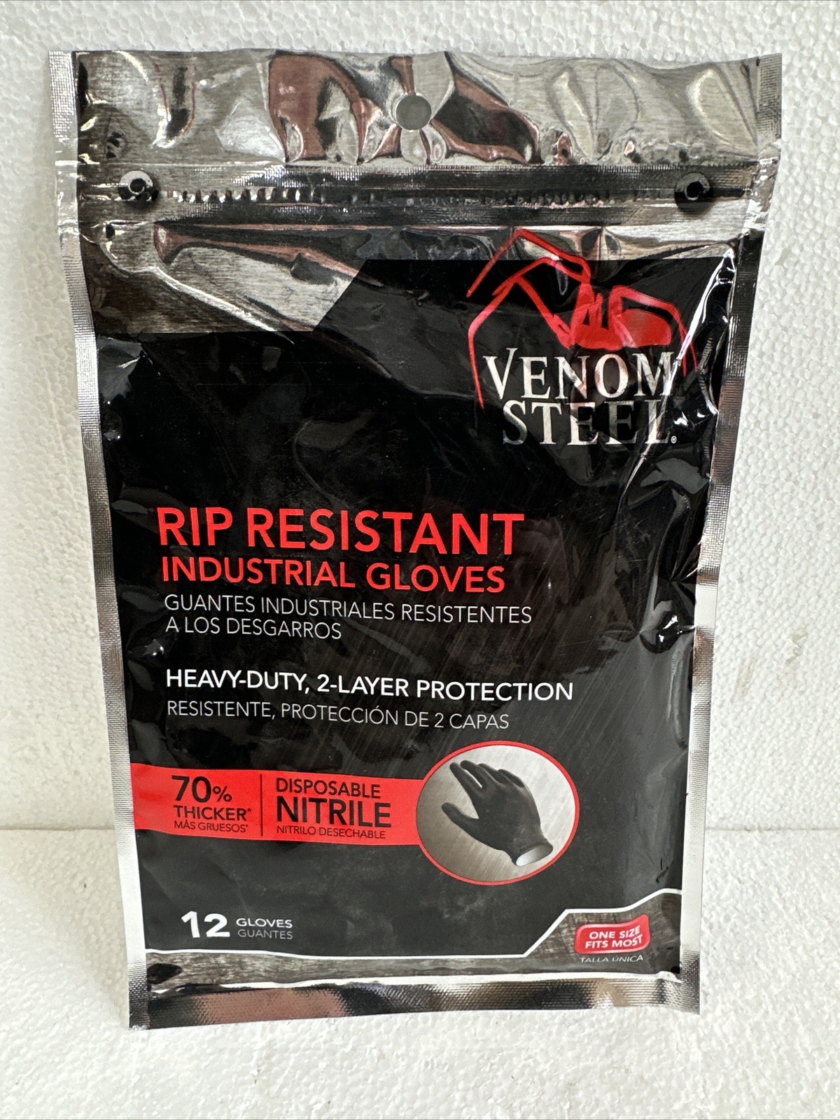 Venom Steel Nitrile Gloves Heavy Duty Rip Resistance Black Latex Free 12-Pack
