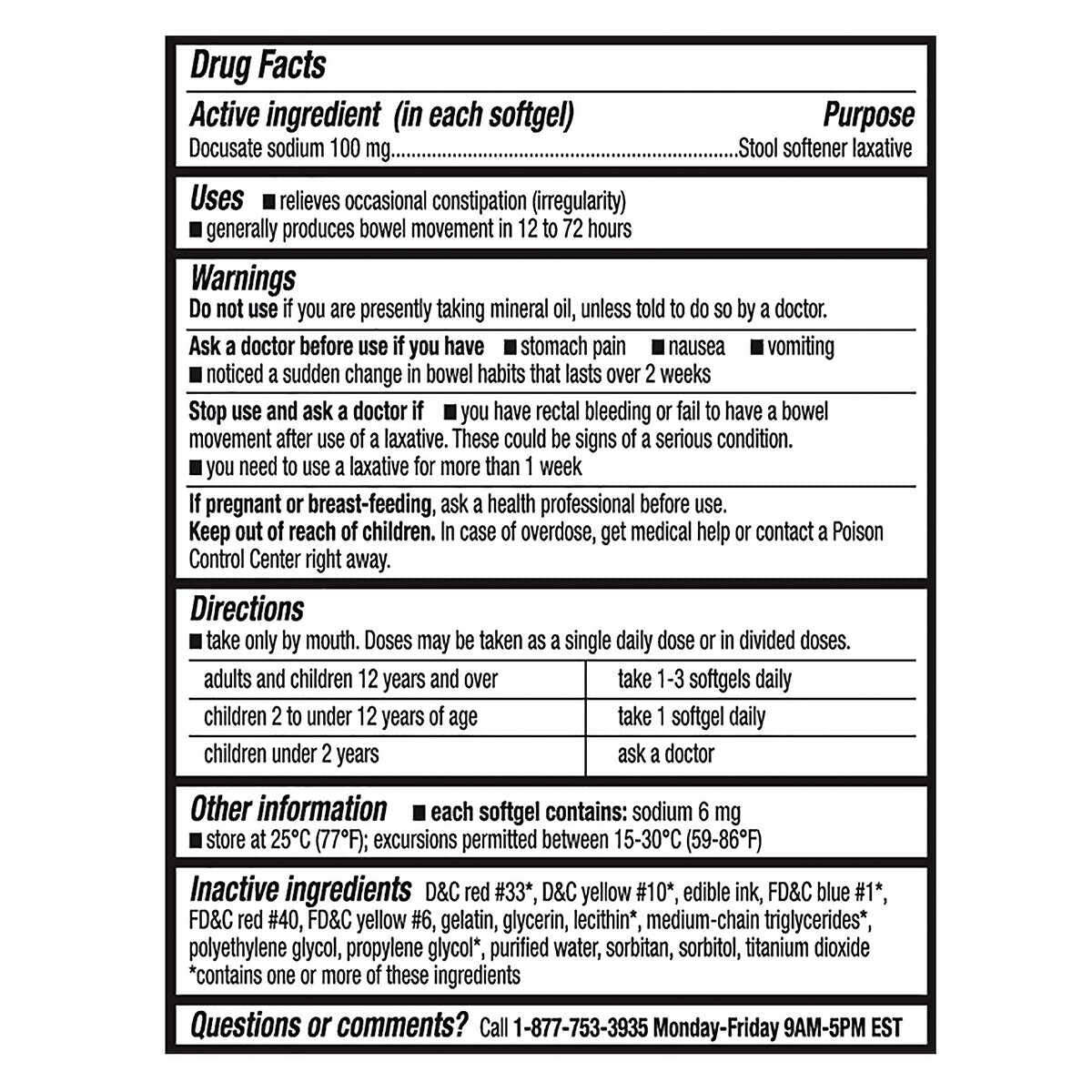Kirkland Signature Stool Softener Docusate Sodium 100 mg 400 Softgels (Pack of 2