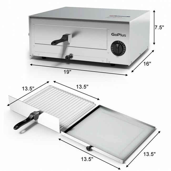 Commercial Kitchen Countertop Pizza Oven Electric Stainless Steel Pan Timer Home