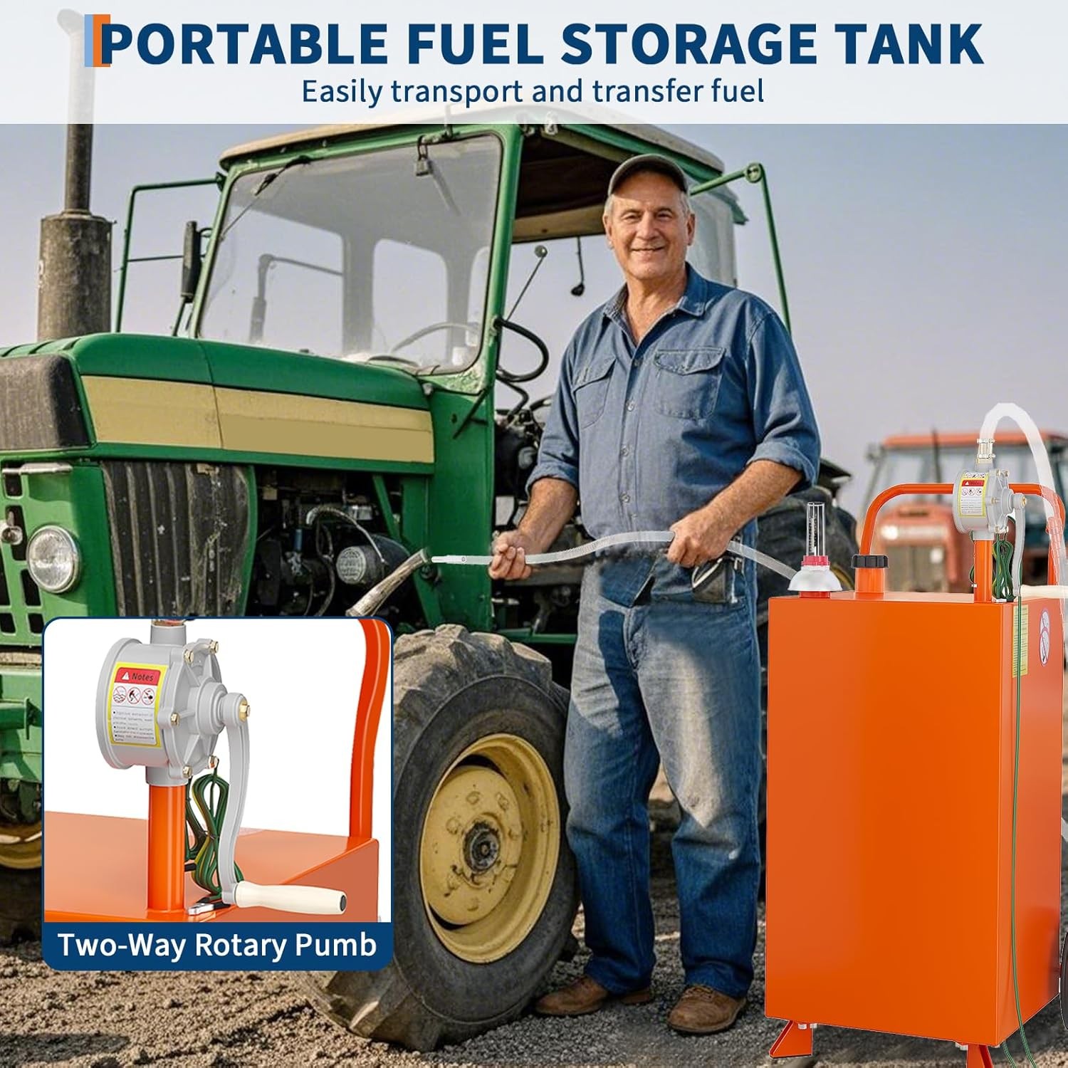 40 Gallon Fuel Caddy Fuel Storage Tank 2 Wheels with Transfer Pump, Orange