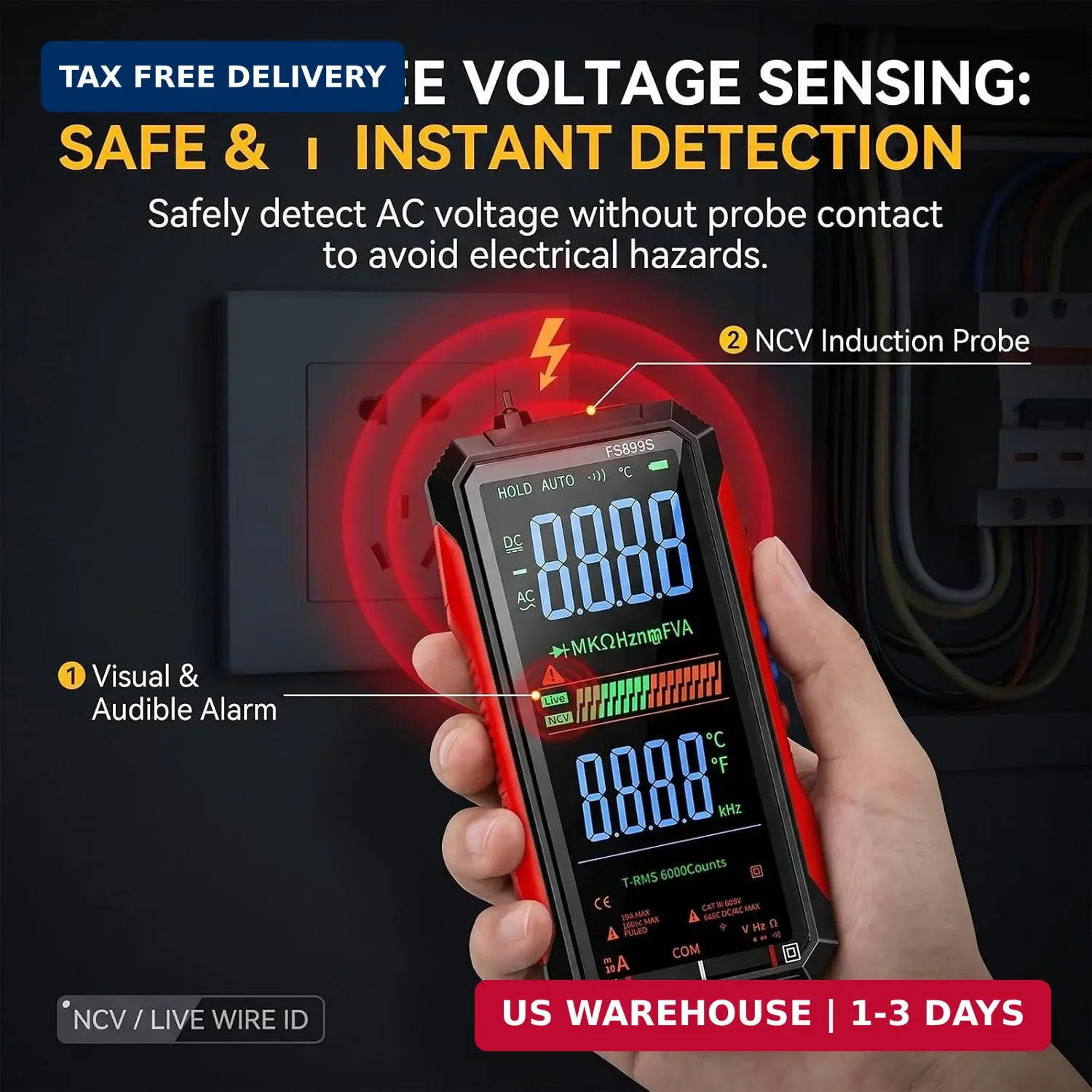 FS899L Digital Multimeter True RMS 6000 Counts USB-C Rechargeable NCV Tester