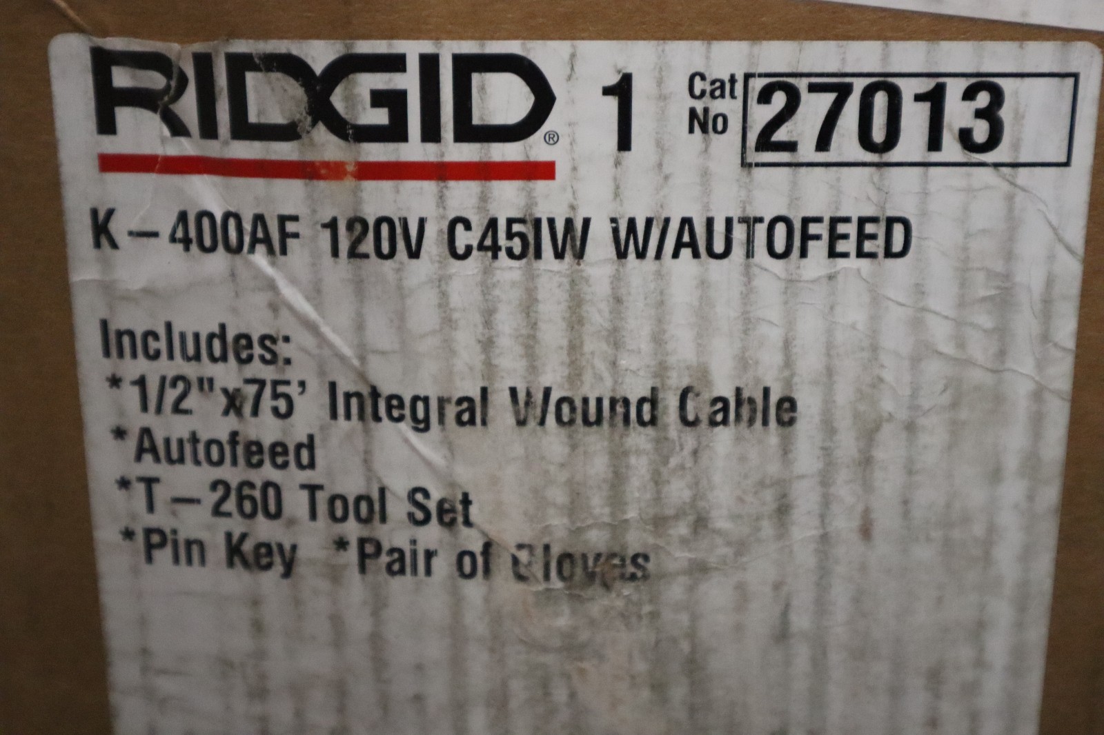 Ridgid 27013 K-400 Drum Machine with C-45 IW Cable 1/2″x 75′, Gloves, Autofeed