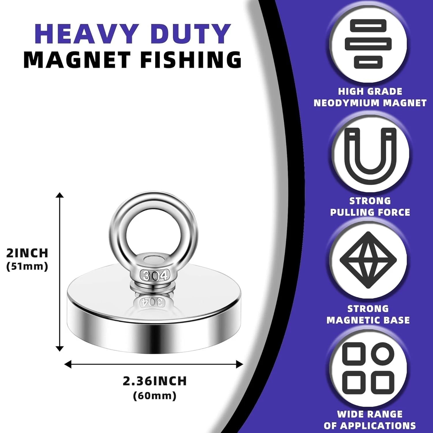 Strong Neodymium Fishing Magnets 286 lbs(130 KG) Pulling Force Rare Earth Magnet