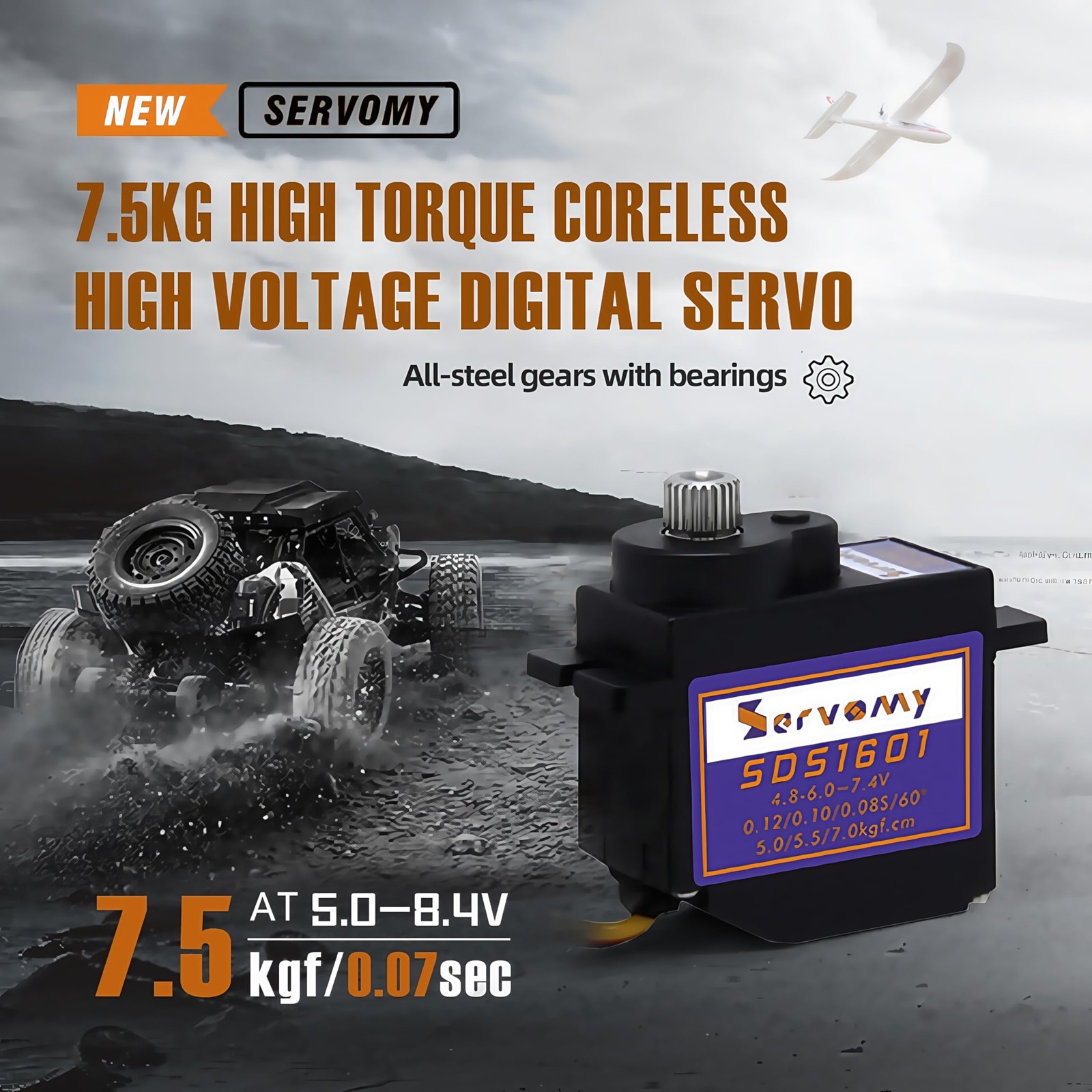 -SDS1601, High Torque Coreless Digital Micro Servo, 7.5Kgf.cm 0.07s 8.4V, Met…
