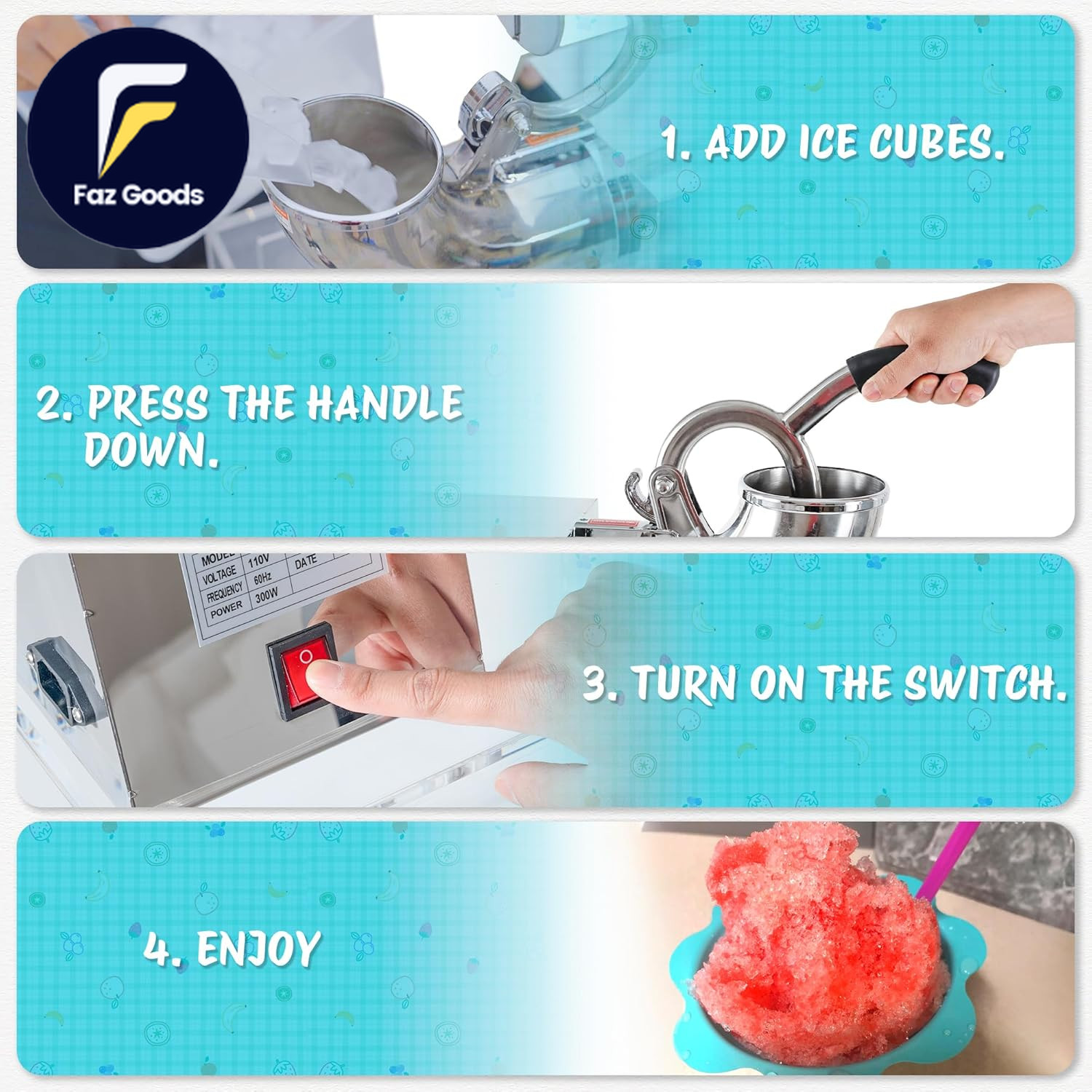 48L Snow Cone Machine 500LB/H Commercial Shaved Ice Machine for Snow Cones