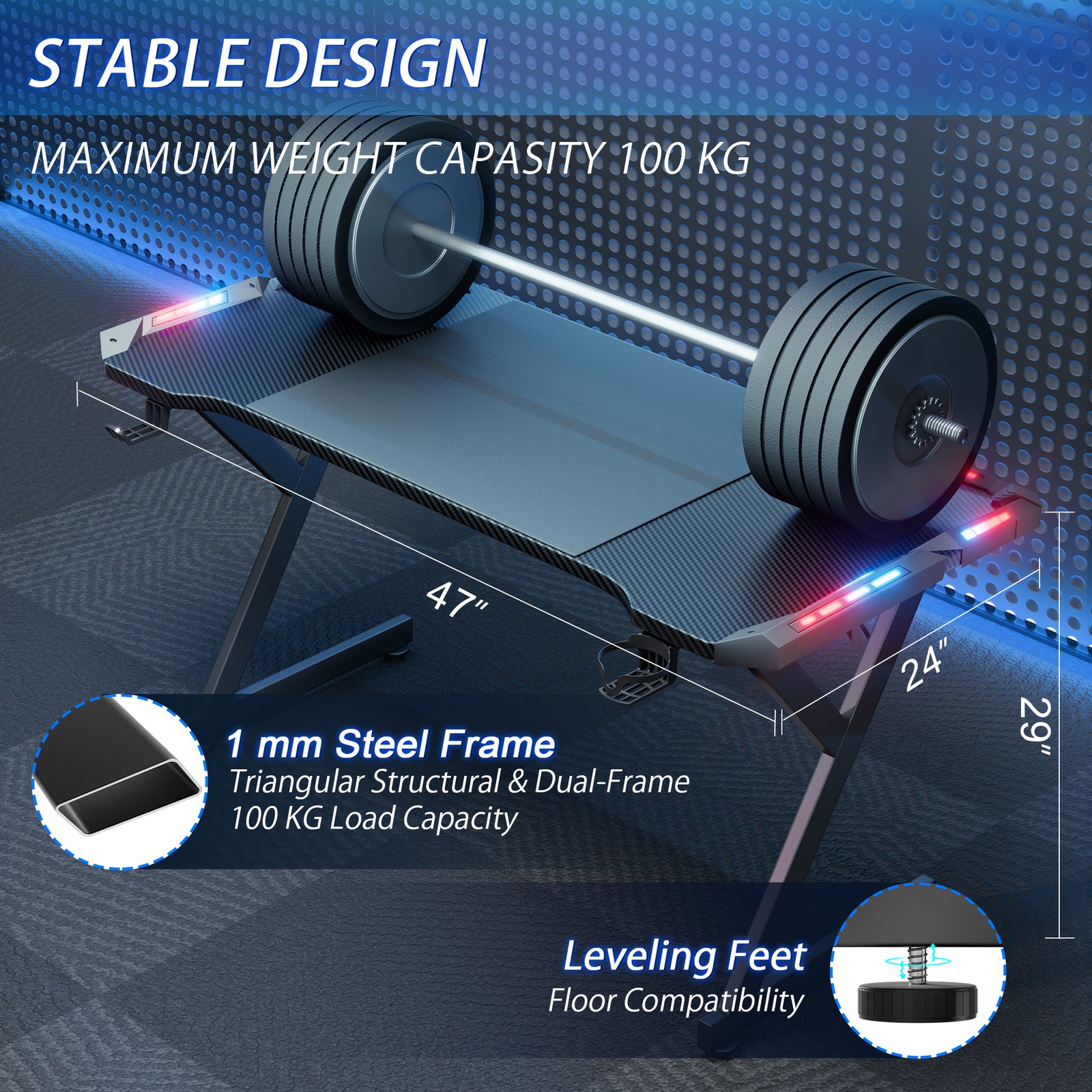 40/47/55/63 inch Gaming Desk with LED RGB Ergonomic Computer Table Gamer Desk