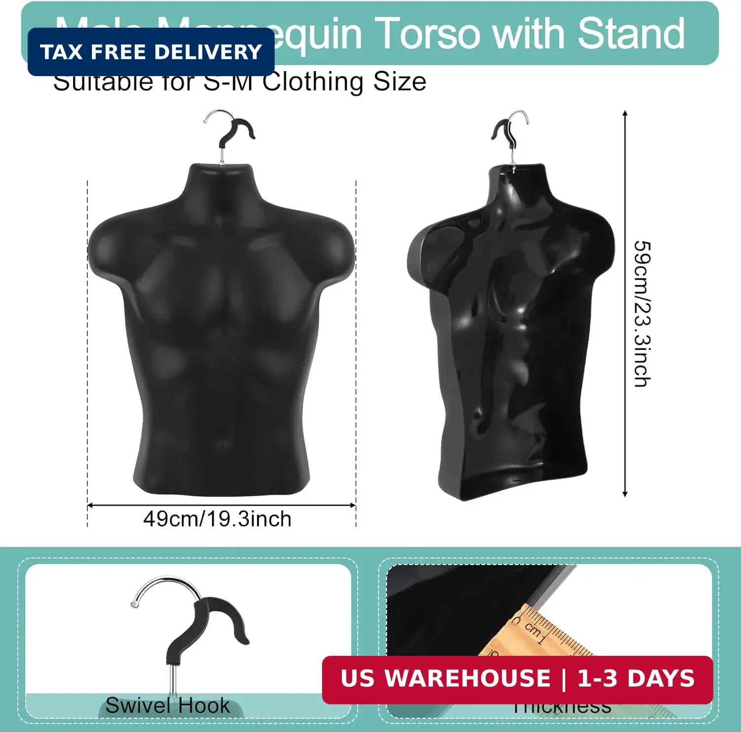 Lallisa 6 Pack Male Mannequin Torso Dress Form T-Shirt Display Half Mannequin Bo