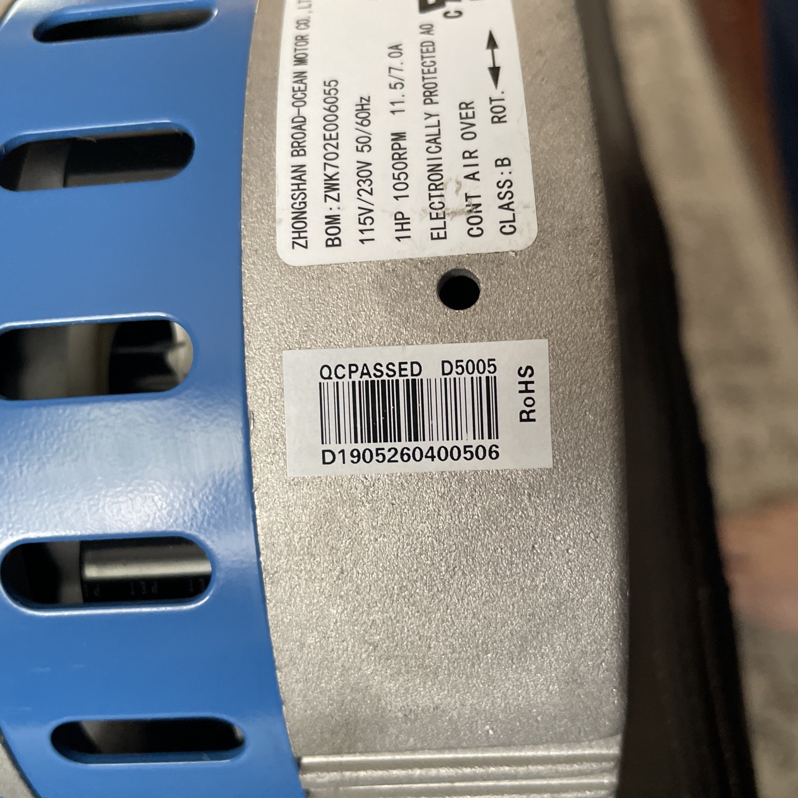 1 HP 115v/230v 50/60 Hz Fan Motor For a 4 Ton AC. See Pictures For Specs.