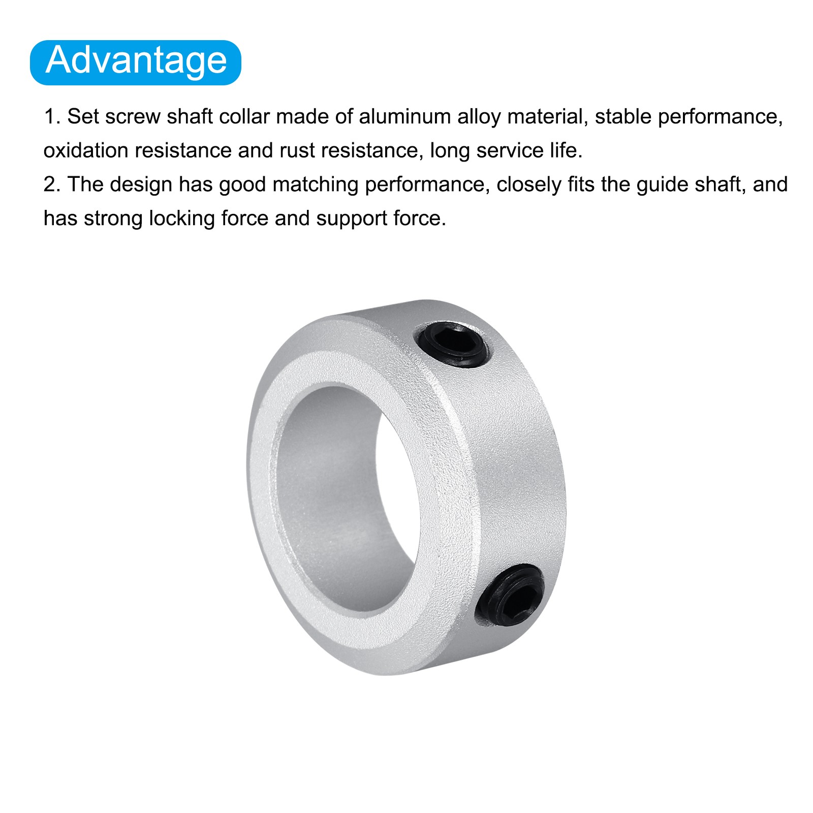 Shaft Collar 0.63″ Bore Aluminum Set Screw Style Clamping Collars Silver 2Pcs