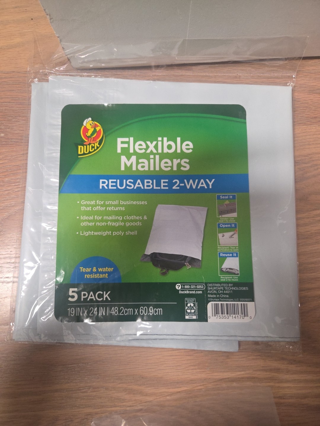 Duck – Flexible Mailers – Reusable 2 Way 19 IN x 24 IN- 5 Count – New