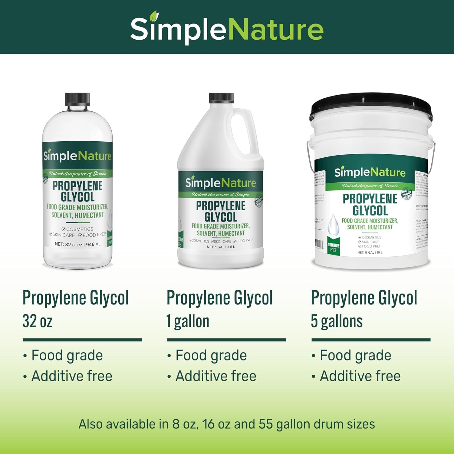 SimpleNature Propylene Glycol Food Grade 99.9% Pure 1 Gallon PG Lab/Personal Use