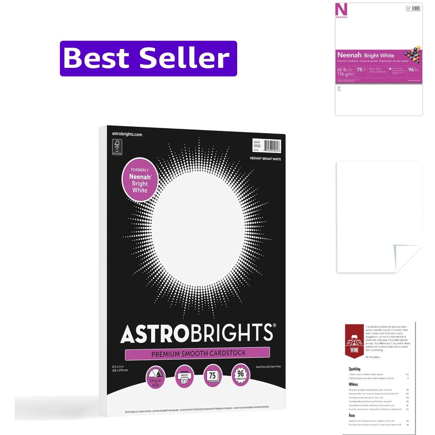 Bright White Cardstock, 8.5″ x 11″, 65 lb/176 gsm, White, 75 Sheets 90905-02 …