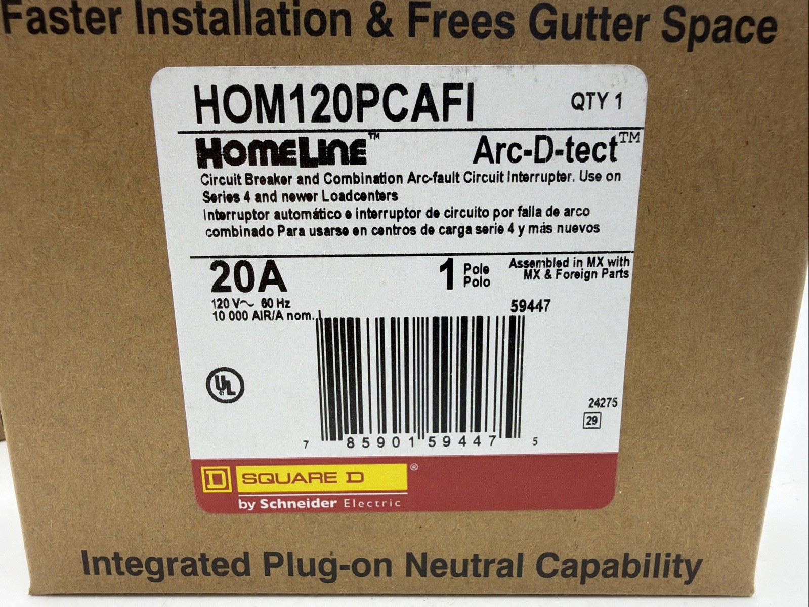 SQUARE D HOM120PCAFI AFCI CIRCUIT BREAKER 20A 1-POLE PLUG-ON NEUTRAL -3 PACK