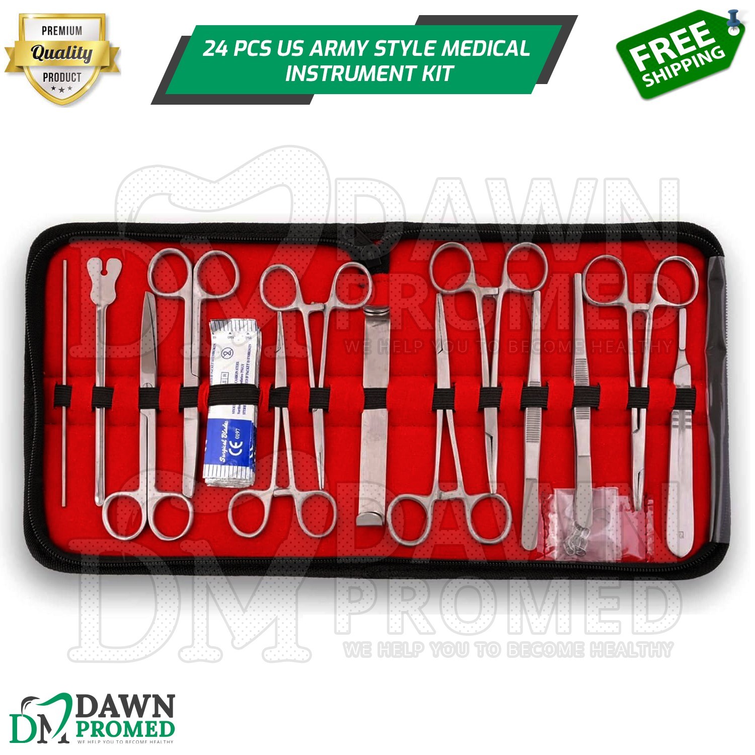 24 Pcs US Army Style Medical Instrument Kit EMT Emergency Survival Set German Gr
