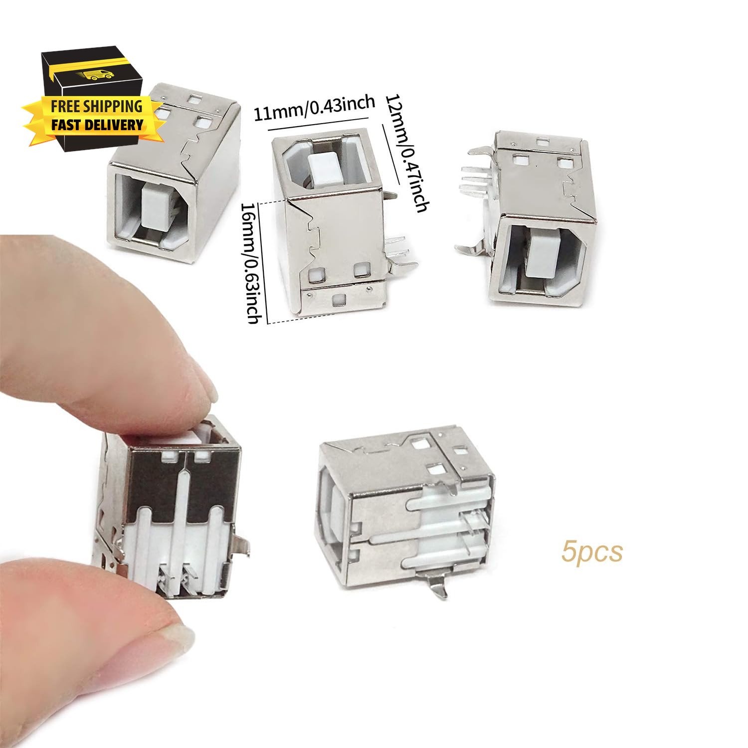 USB Type B Female Port 4-Pin 90 Degree B Solder Jack PCB Mount DIP Socket Connec