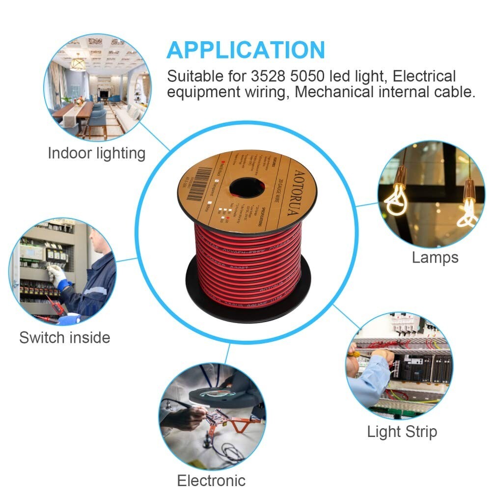 100FT 14/2 Gauge Red Black Cable Hookup Electrical Wire, 14AWG 2 Conductor 2 Col